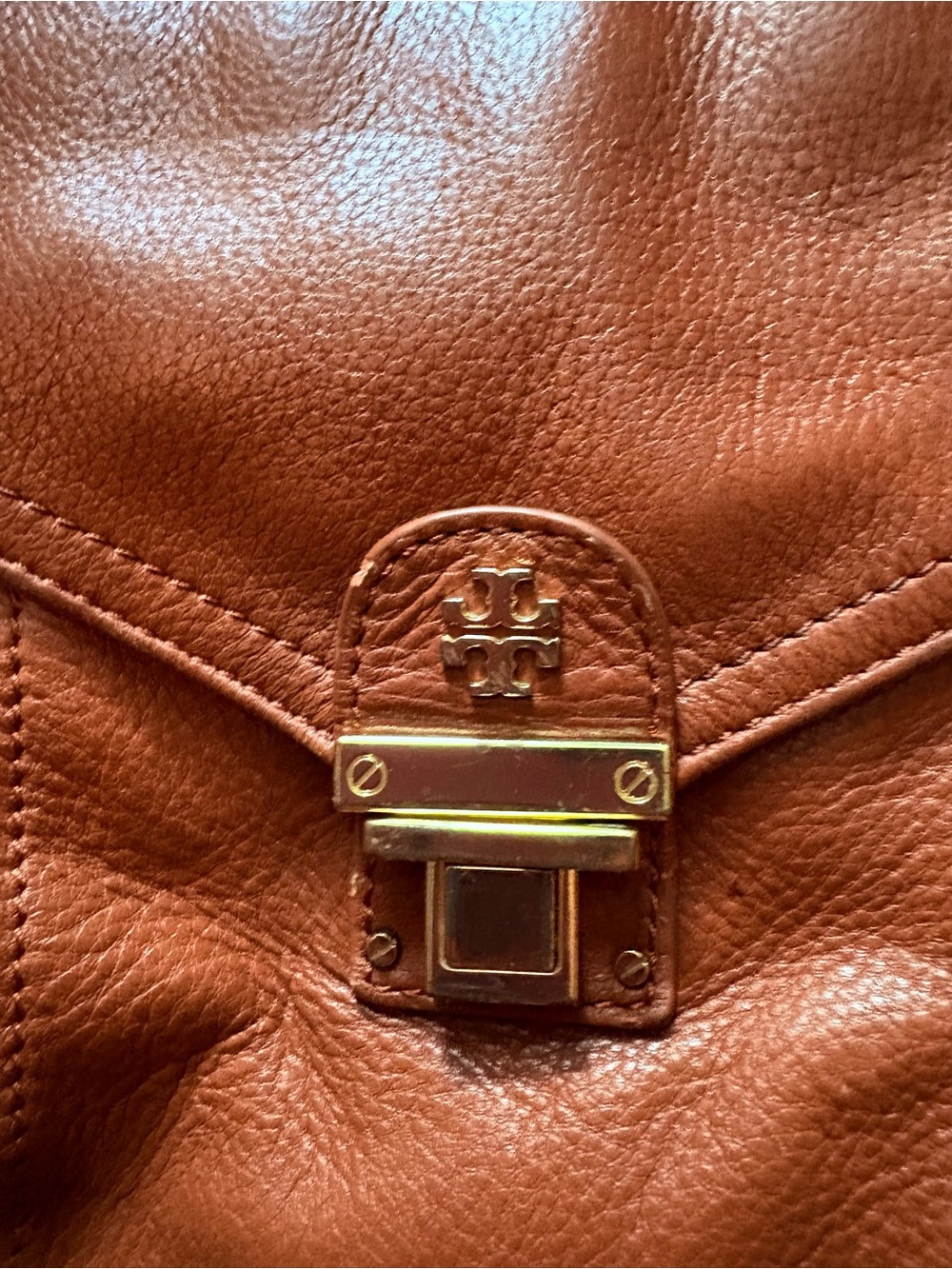 Tory Burch Brown Leather Crossbody with orange Side Panels - Picture 2 of 6